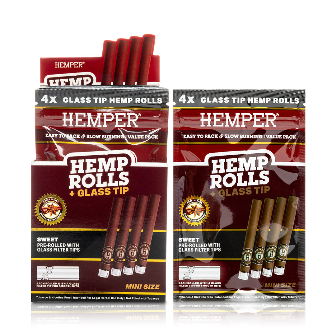 Pre-Rolled Mini Size Glass Tipped Hemp Rolls | 4PK Display