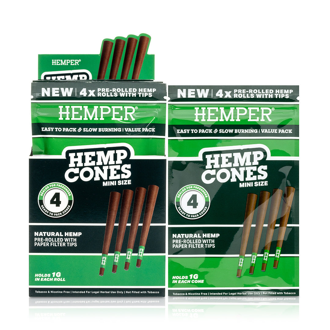 Pre-Rolled Mini Size Paper Tip Hemp Cones | 4PK Display