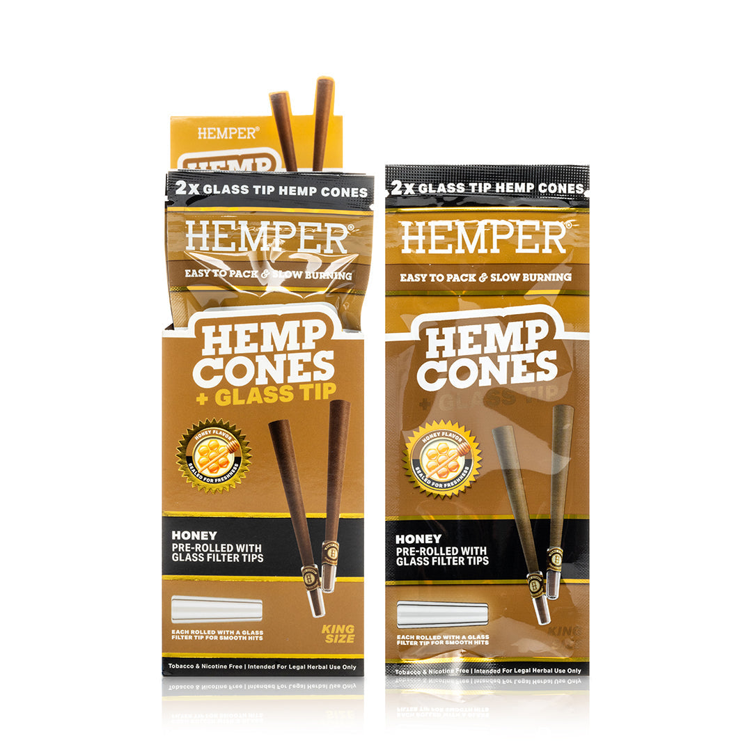 Pre-Rolled 2PK King Size Glass Tipped Hemp Cones| 12ct Display