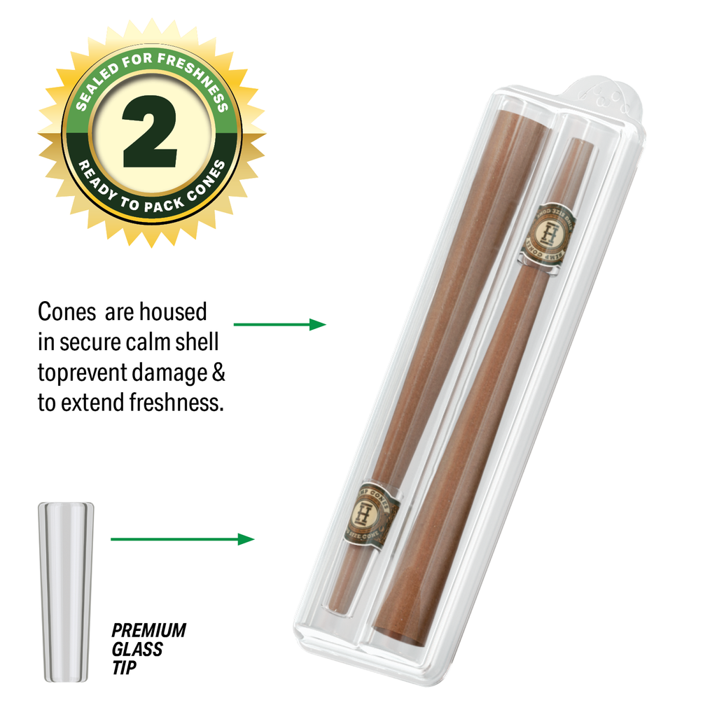 Pre-Rolled King Size Glass Tipped Hemp Cones | 2PK