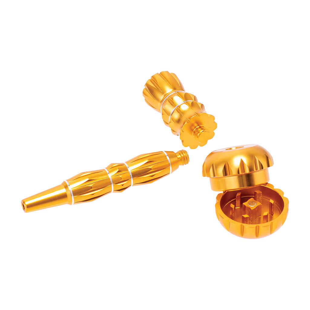 ALUMINUM RIBBED SMOKING PIPE WITH GRINDER