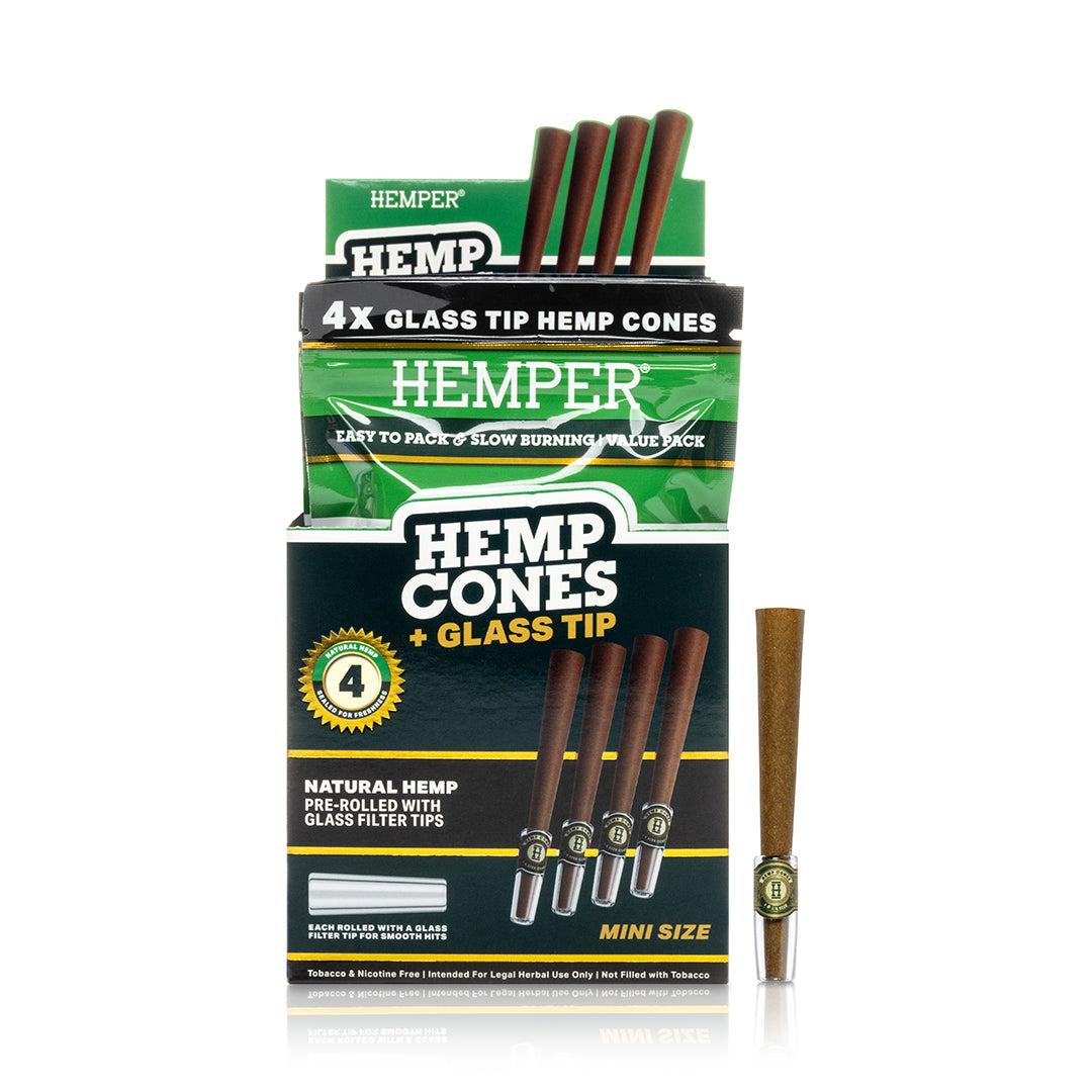 Pre-Rolled Mini Size Glass Tipped Hemp Cones | 4PK