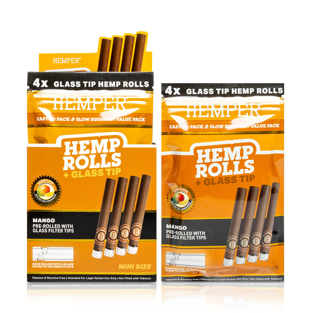 Pre-Rolled Mini Size Glass Tipped Hemp Rolls | 4PK Display