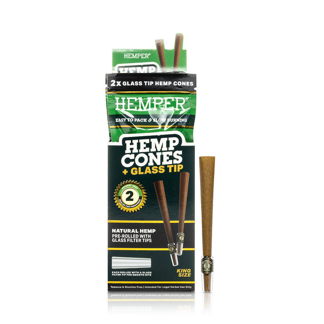 Pre-Rolled King Size Glass Tipped Hemp Cones | 2PK