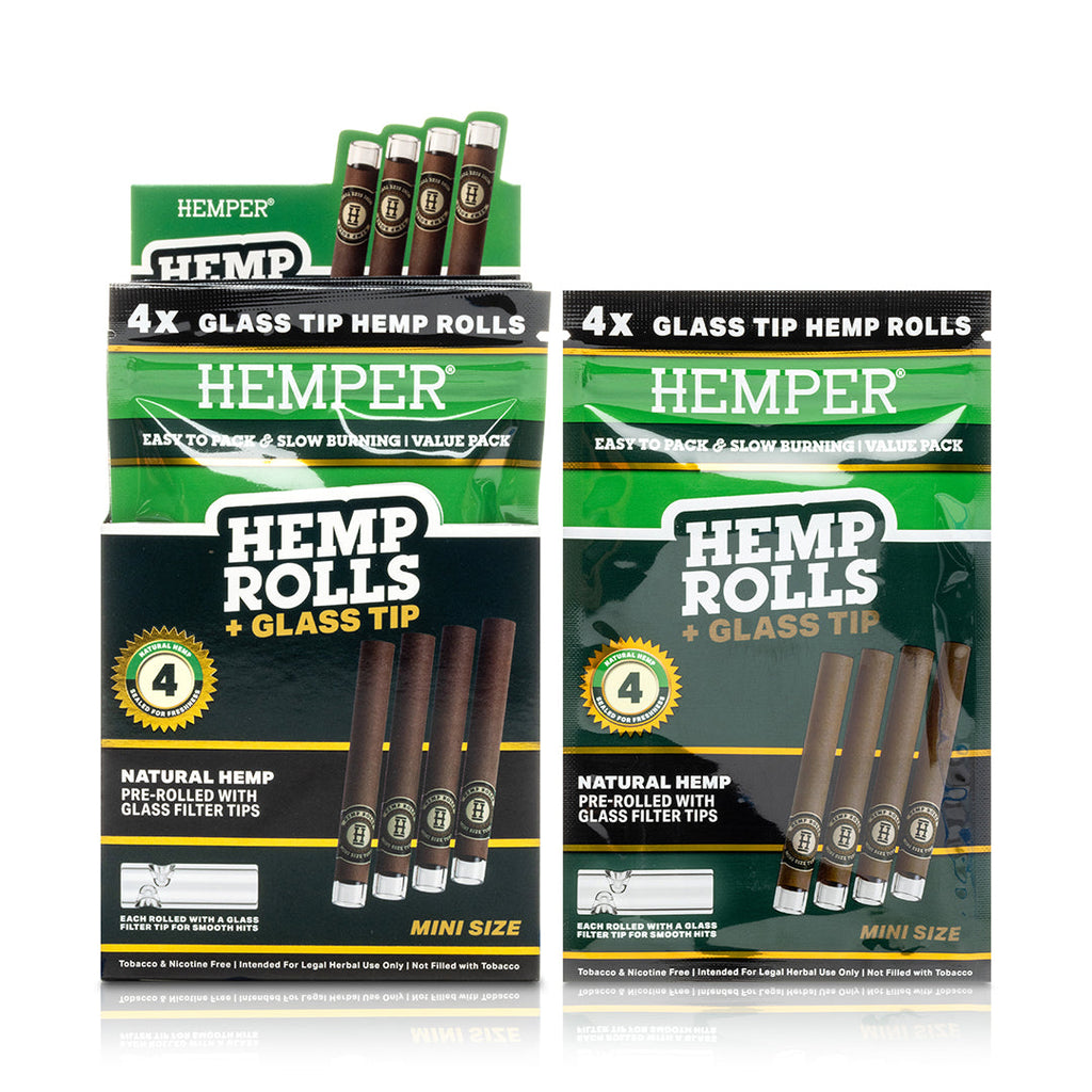 Pre-Rolled Mini Size Glass Tipped Hemp Rolls | 4PK Display