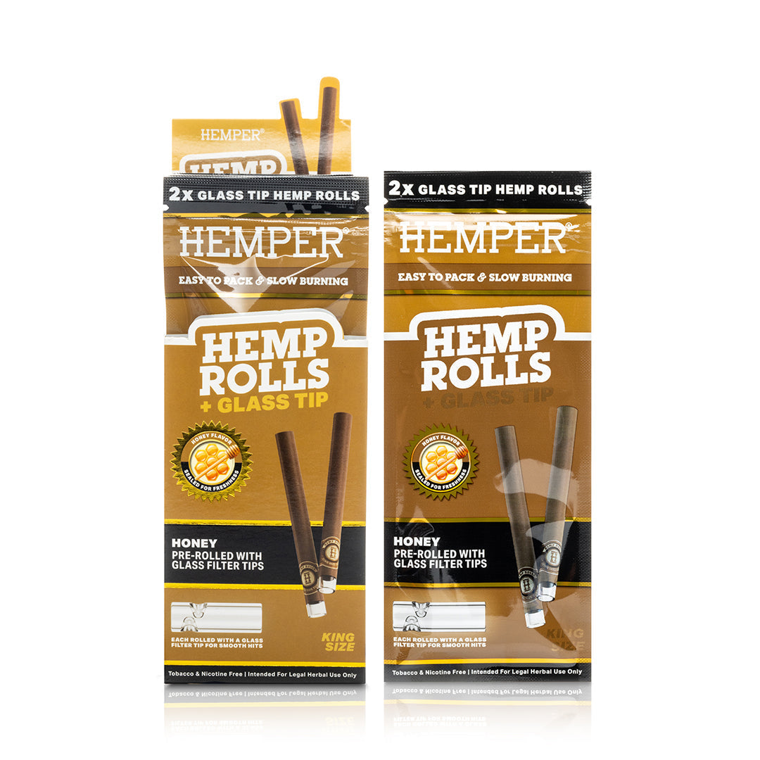 Pre-Rolled 2PK King Size Glass Tipped Hemp Rolls | 12ct Display