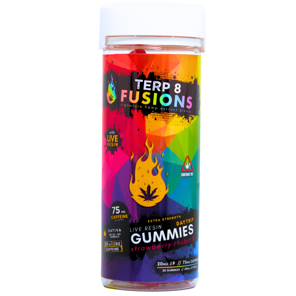 [D9 THC + Caffeine + CBG] DAYTRIP Live Resin Gummies - Strawberry Rhubarb [20ct]