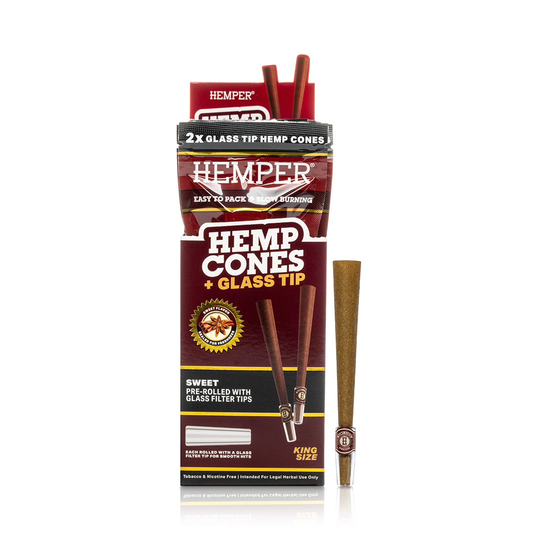 Pre-Rolled King Size Glass Tipped Hemp Cones | 2PK