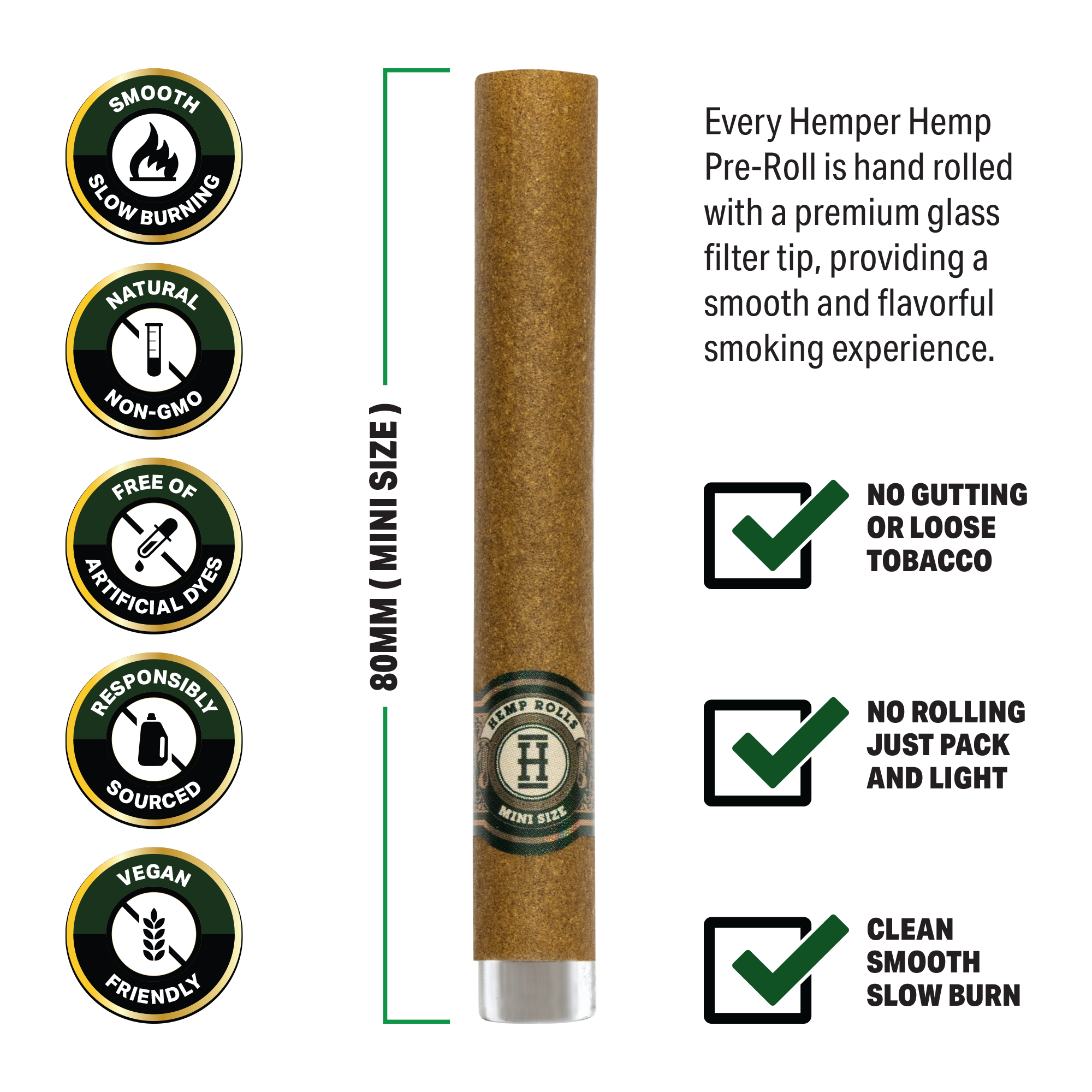 Pre-Rolled Mini Size Glass Tipped Hemp Rolls | 4PK