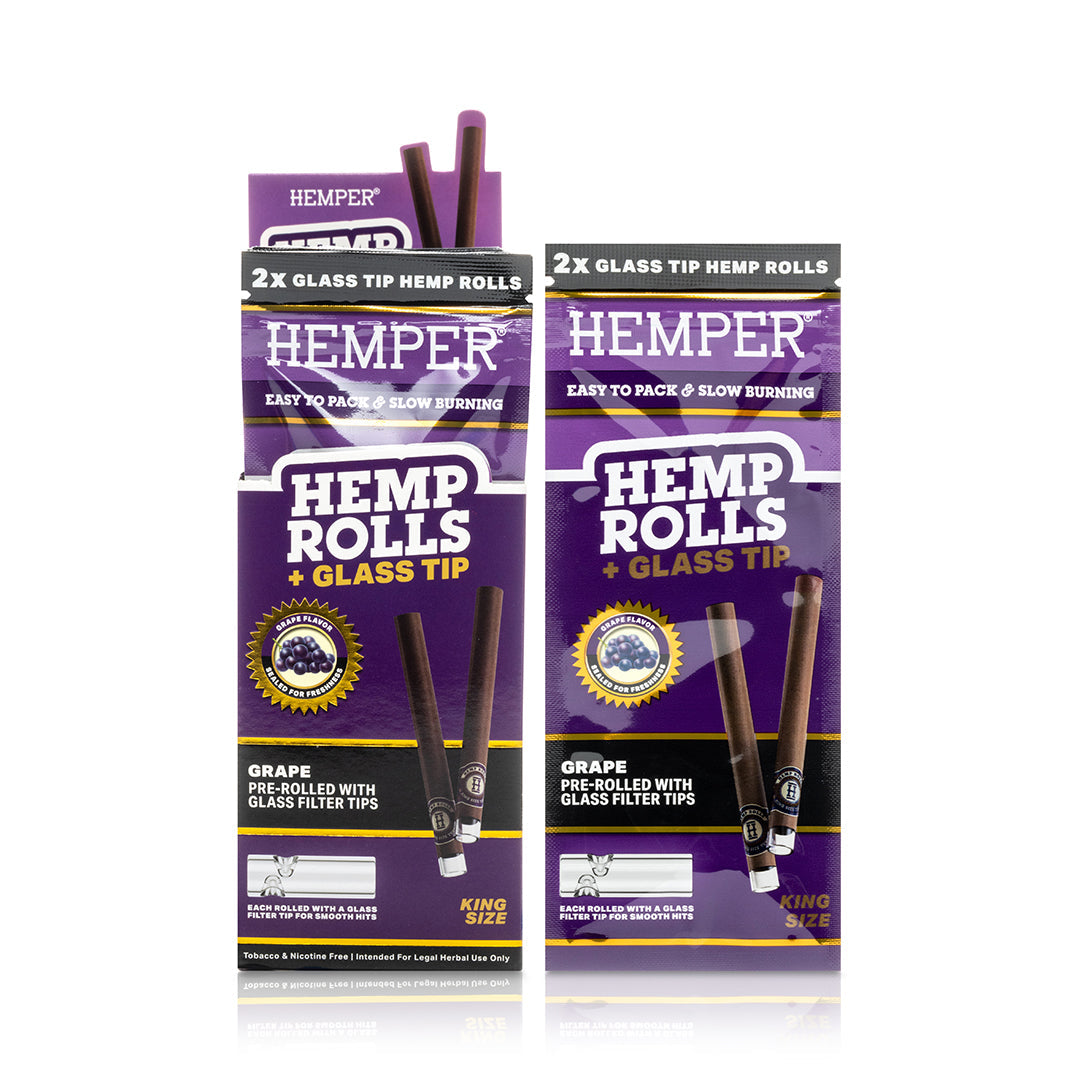 Pre-Rolled 2PK King Size Glass Tipped Hemp Rolls | 12ct Display